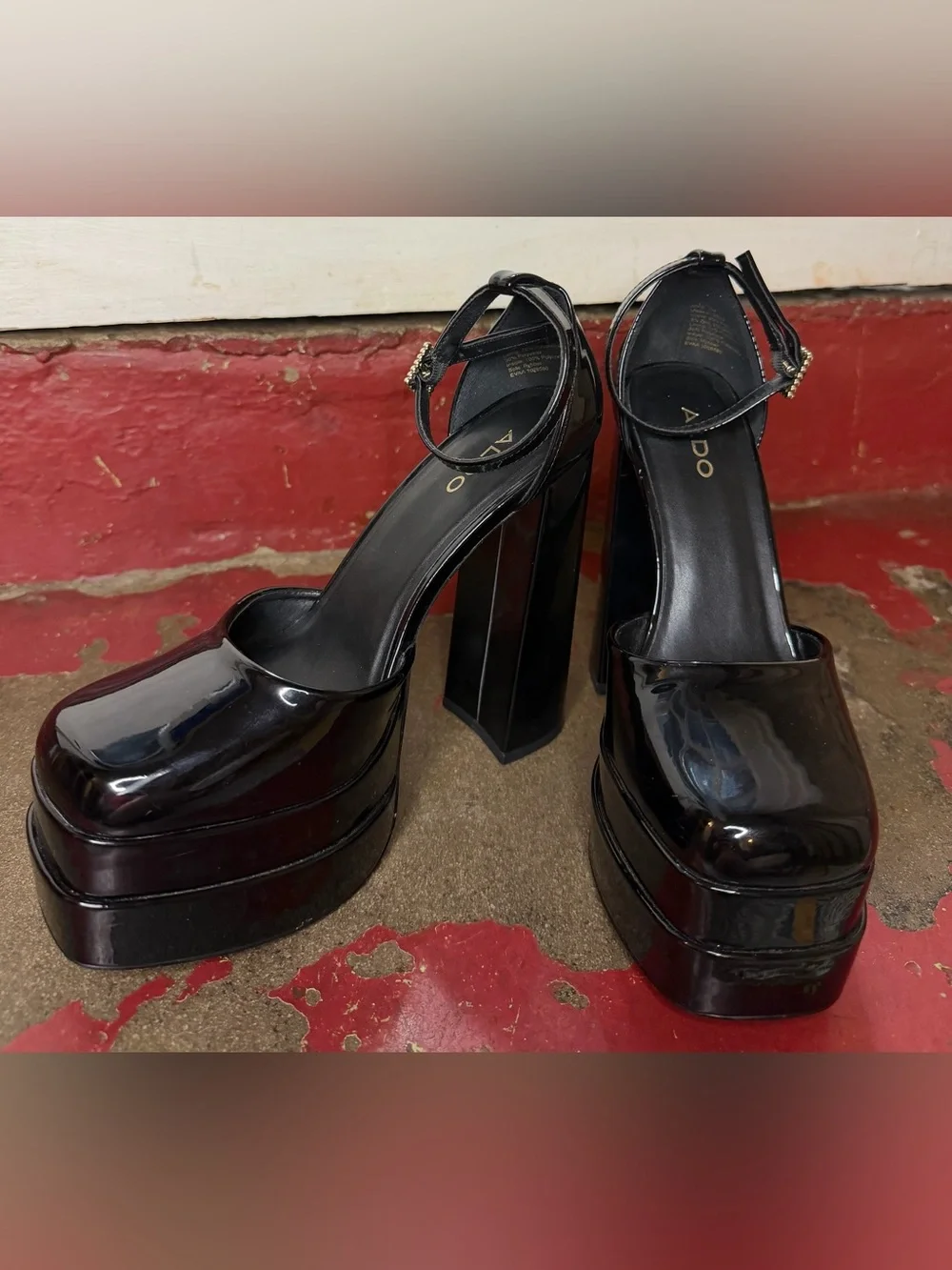 ALDO Black Patent Leather Double Platform Pumps Square Toe 90s Y2K Size 7